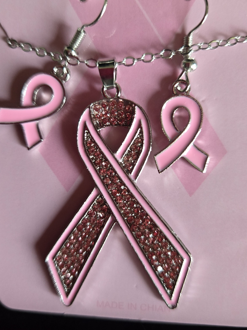 Pink Ribbon Crystal Pendant Necklace & Earring Set OR Bracelet🎀 NWT
